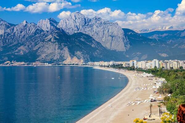 Mountains behind Beach in Antalya in Turkey